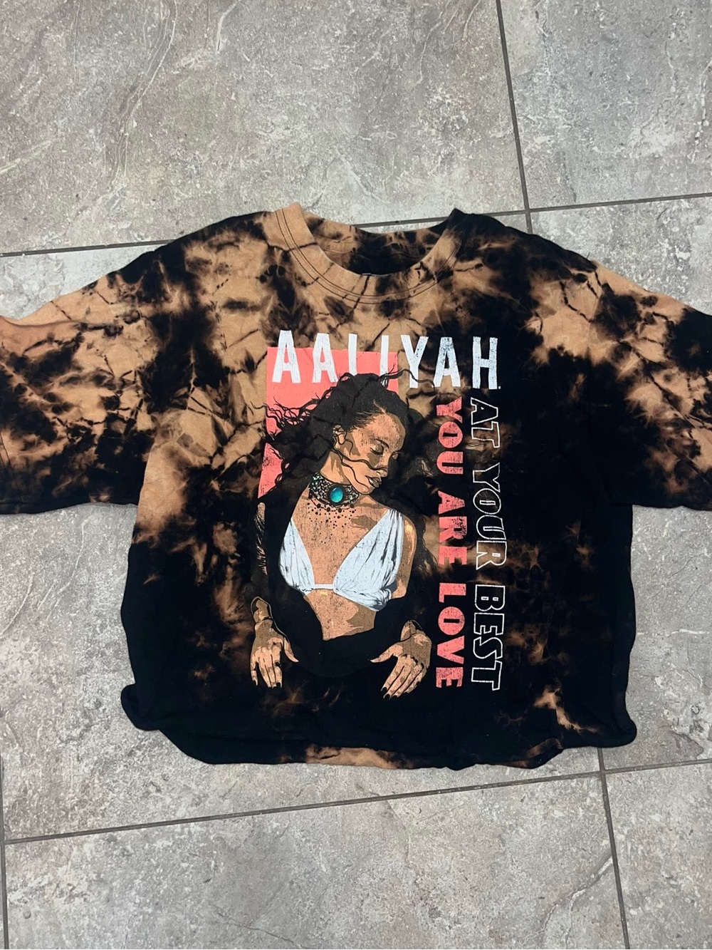 Aaliyah Graphic Tie-Dye Crop Tee - Black & Brown